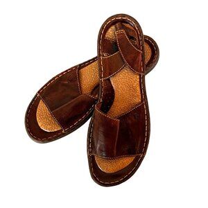 Born Brown Leather Sandals Size 10 Flats Gorpcore Slingback Comfort NWOT